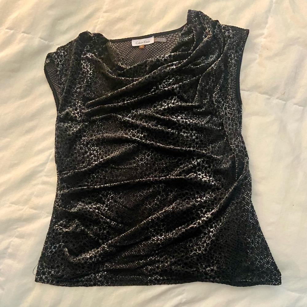 Calvin Klein Black Sleeveless Ruched Blouse